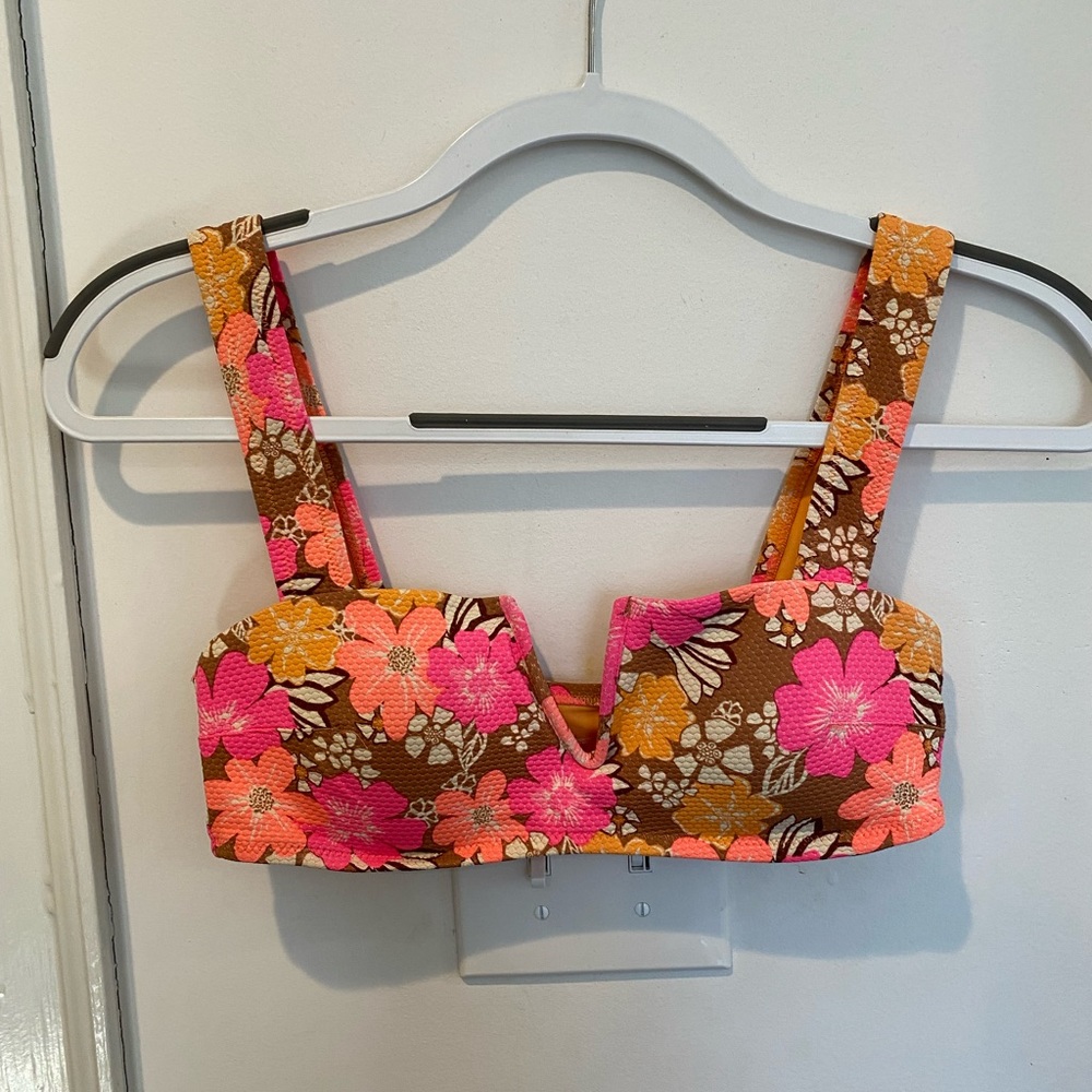 Aerie V Piqued Bandeau Bikini Top sz: S